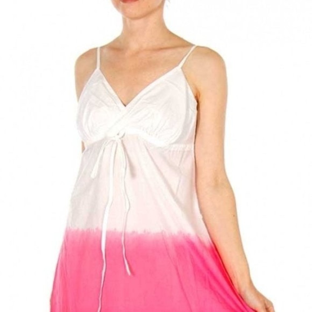 Provogue Large White Pink Dip Dye Cotton Sleeveless Sundress Ombre Boho